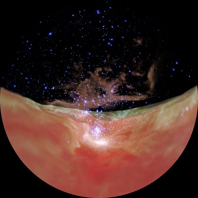 Flight through the Orion Nebula in infrared light — dome version