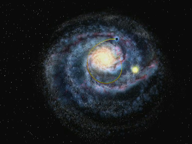 A black hole streaking through the Milky Way (artist's impression)