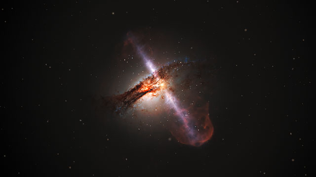 Artist’s animation of galaxy with jets from a supermassive black hole