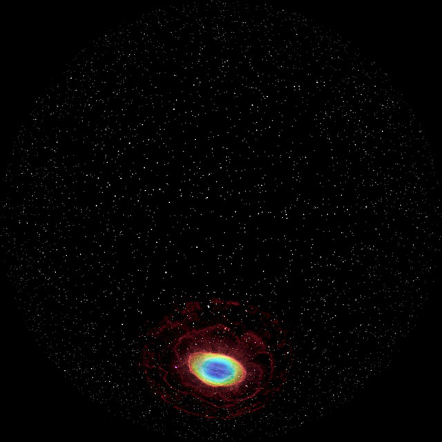 Fly-around and zoom into the Ring Nebula (fulldome)